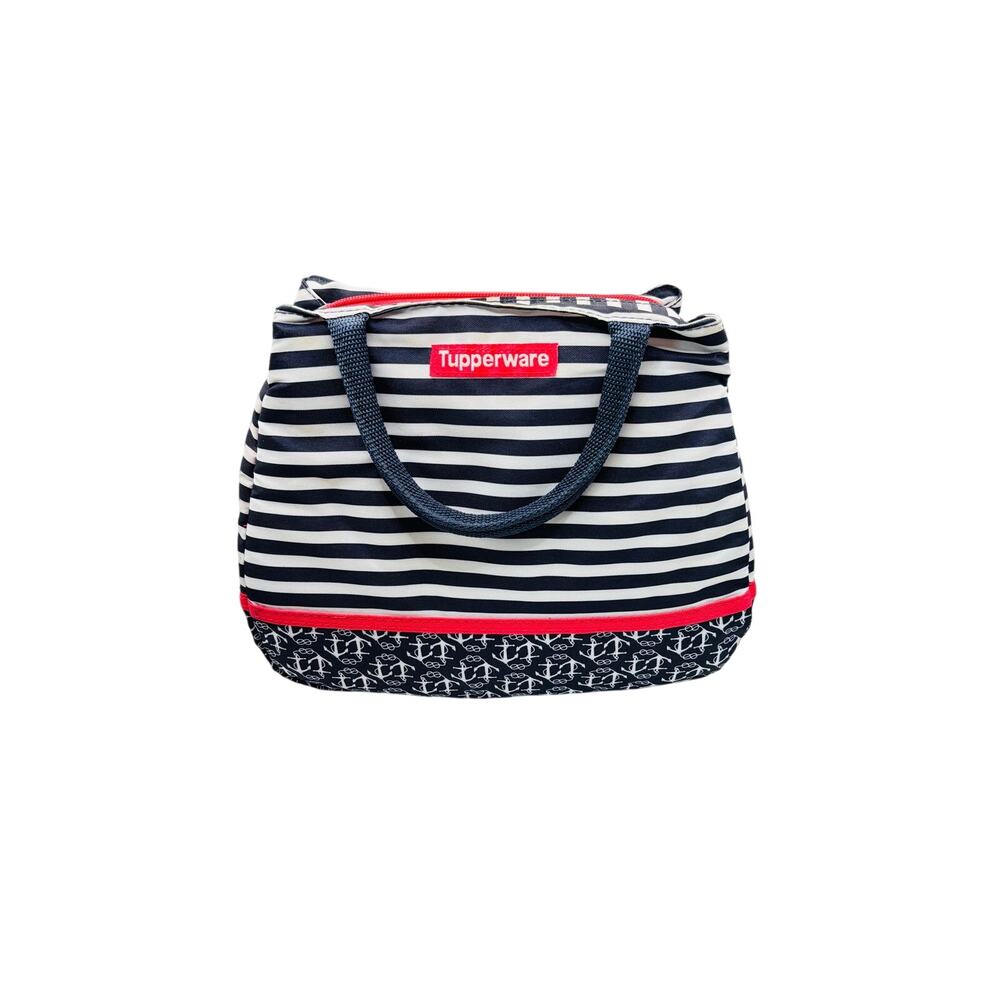 Tupperware top handle sack Hamptons Nautical Seashore Insulated Lunch Bag